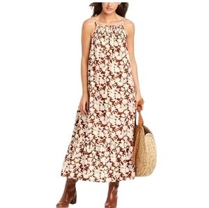 UNIVERSAL THREADS, CHESTNUT & BEIGE FLORAL COTTAGE, ⁹MAXI DRESS, SIZE L, EUC